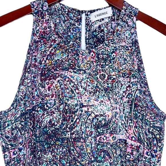 L’agence Sleeveless Silk Tie Front Jumpsuit Size Small in Multi Mosaic Print - Picture 3 of 14